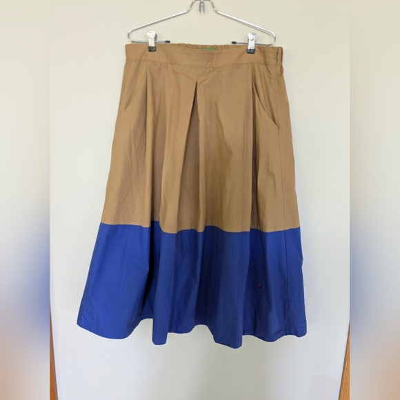 Clare V Khaki Genevieve Skirt Cotton Twill Colorblock Khaki Tan Blue Size XL - Picture 5 of 8